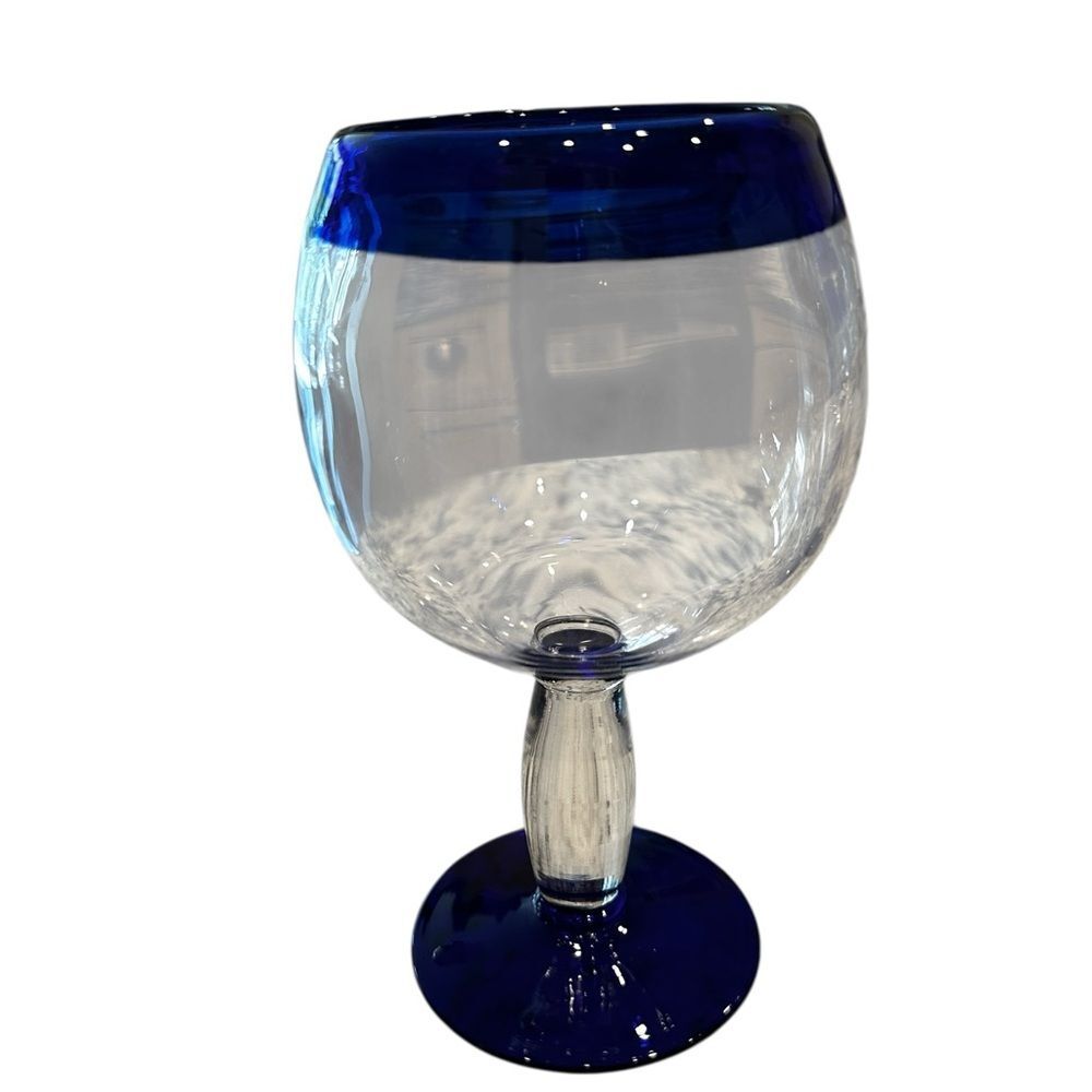 Mexican Handcrafted Cobalt Blue Rim Wine Glass Set of 6